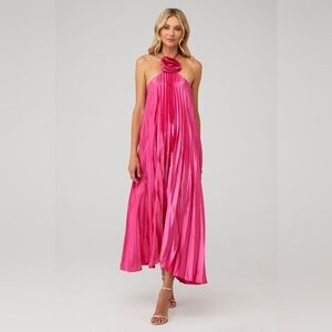 Delfi Collective Pink Giselle Dress Floral Rosette Halter Neck Maxi Size Large L